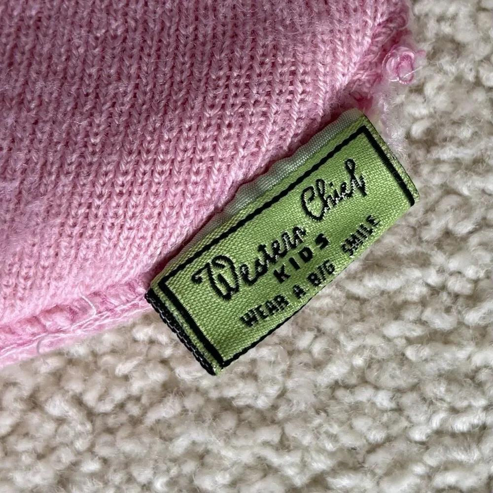 Western Chief Kids Pink Knit Winter Beanie Cap Hat Embroidered Cat Face & Tail